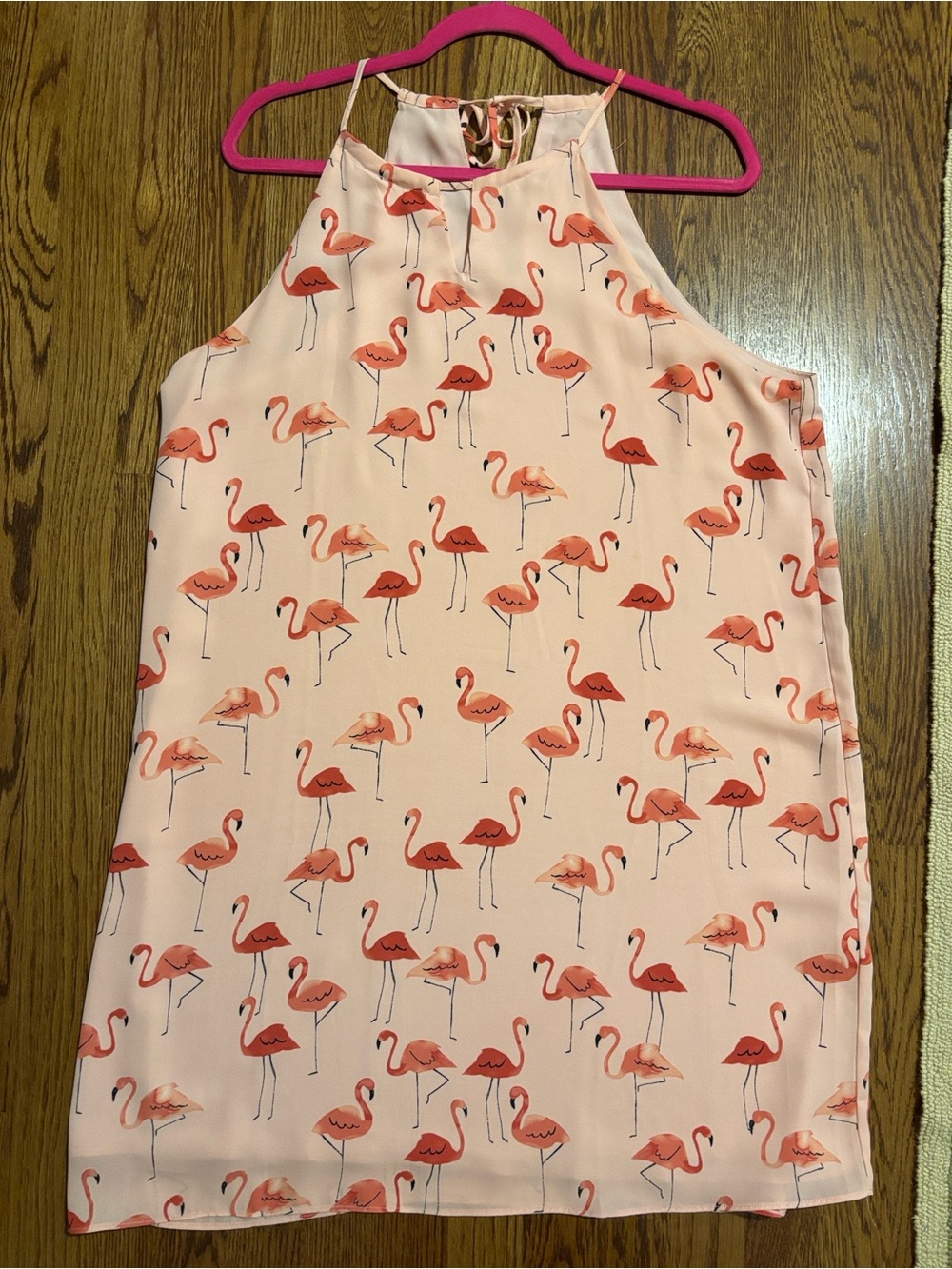 Peach Pink Flamingo Print Halter Dress